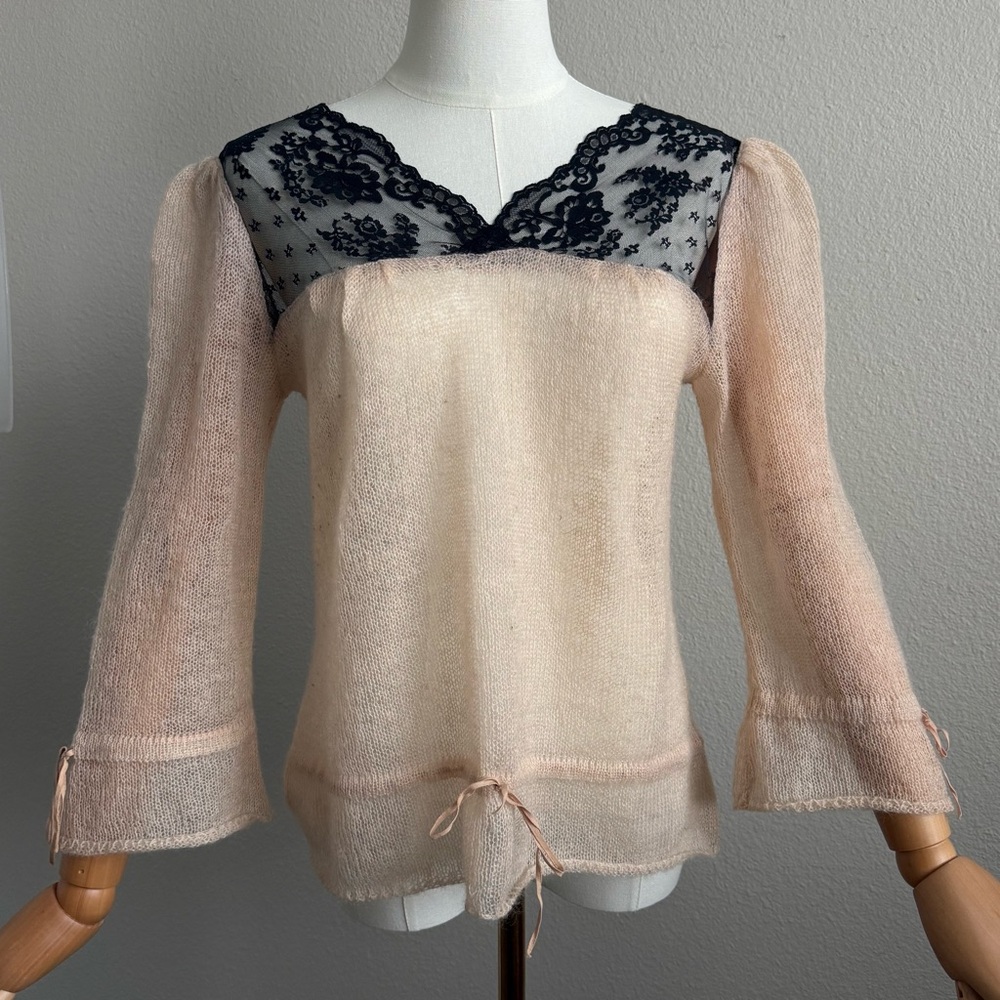 Y2K Free People Mohair Vintage Lace Bell Sleeve Top Fairy Grunge Whimsigoth M